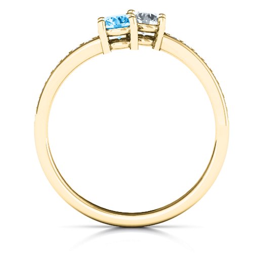 Elegant Accent Two Stone Ring – 10K Yellow Gold with Blue Topaz, Cubic Zirconia, and White Premium Zirconia
