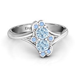 Sense of Style Two Stone Ring in 925 Sterling Silver with Aquamarine and Fancy Blue Premium Zirconia