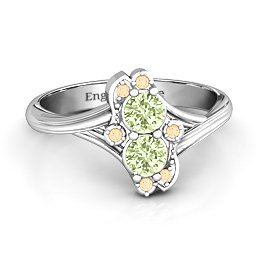 Sense of Style Two Stone Ring in 925 Sterling Silver with Peridot and Fancy Yellow Premium Zirconia