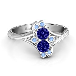 Sense of Style Two Stone Ring in 925 Sterling Silver with Blue Sapphire and Fancy Blue Premium Zirconia