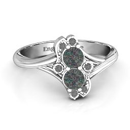 Sense of Style Two Stone Ring in 925 Sterling Silver with Alexandrite and Black Premium Zirconia