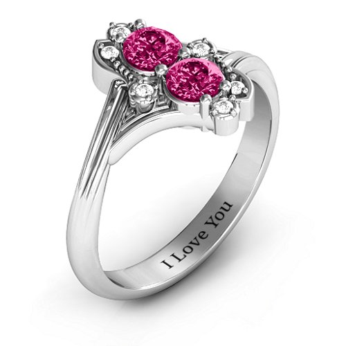 Sense of Style Two Stone Ring – Sterling Silver with Ruby and White Premium Zirconia