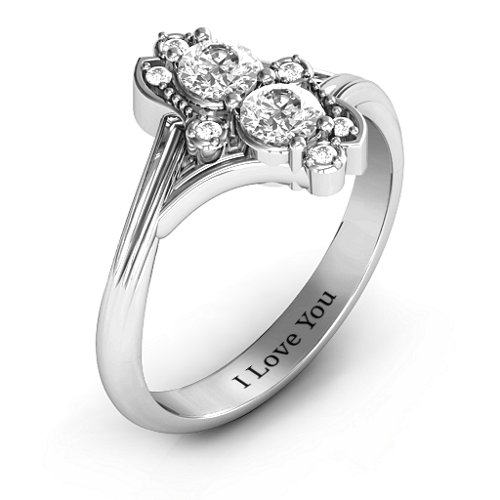 Sense of Style Two Stone Ring – Sterling Silver with White Sapphire and White Premium Zirconia