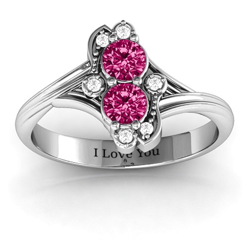 Sense of Style Two Stone Ring – Sterling Silver with Ruby and White Premium Zirconia