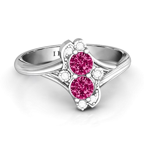 Sense of Style Two Stone Ring – Sterling Silver with Ruby and White Premium Zirconia