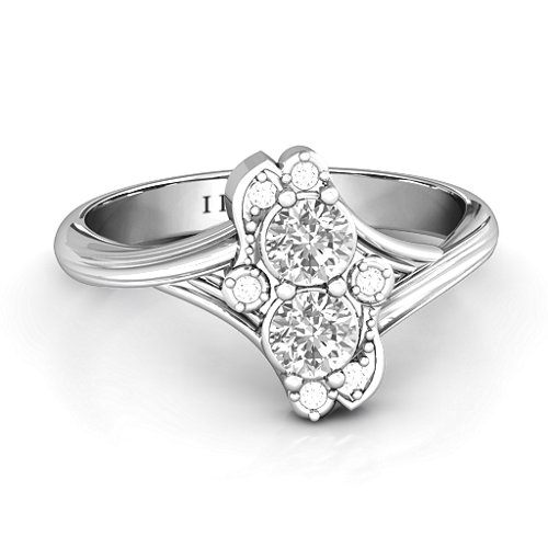 Sense of Style Two Stone Ring – Sterling Silver with White Sapphire and White Premium Zirconia