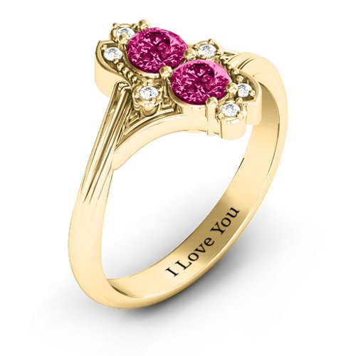 Sense of Style Two Stone Ring – 10K Yellow Gold with Ruby and White Premium Zirconia