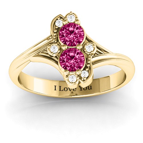 Sense of Style Two Stone Ring – 10K Yellow Gold with Ruby and White Premium Zirconia
