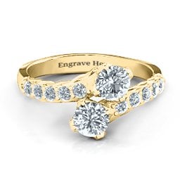 Intricate Infinity Two Stone Ring in 10K Solid Yellow Gold with Cubic Zirconia
