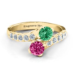 Intricate Infinity Two Stone Ring in 10K Solid Yellow Gold with Emerald, Ruby, and Cubic Zirconia
