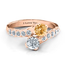 Intricate Infinity Two Stone Ring in 10K Solid Rose Gold with Citrine and Cubic Zirconia