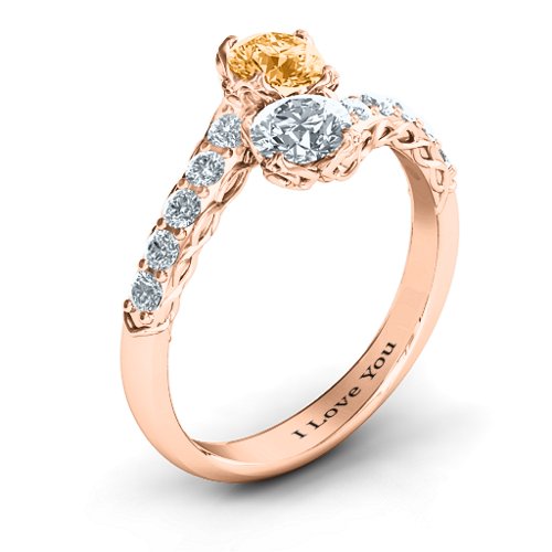 Intricate Infinity Two Stone Ring – 10K Rose Gold with Citrine and Cubic Zirconia