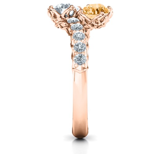 Intricate Infinity Two Stone Ring – 10K Rose Gold with Citrine and Cubic Zirconia