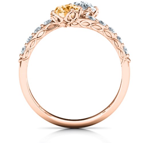 Intricate Infinity Two Stone Ring – 10K Rose Gold with Citrine and Cubic Zirconia