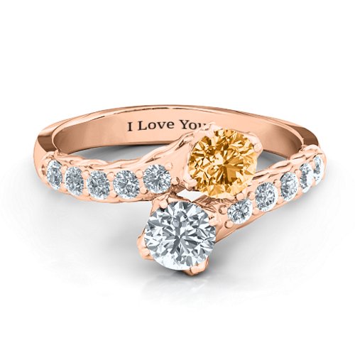 Intricate Infinity Two Stone Ring – 10K Rose Gold with Citrine and Cubic Zirconia