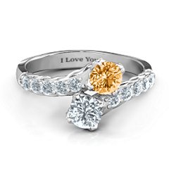 Intricate Infinity Two Stone Ring – Sterling Silver with Citrine and Cubic Zirconia