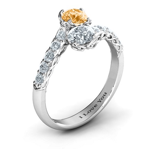Intricate Infinity Two Stone Ring – Sterling Silver with Citrine and Cubic Zirconia