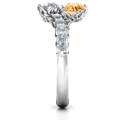 Intricate Infinity Two Stone Ring – Sterling Silver with Citrine and Cubic Zirconia