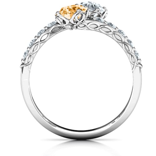 Intricate Infinity Two Stone Ring – Sterling Silver with Citrine and Cubic Zirconia
