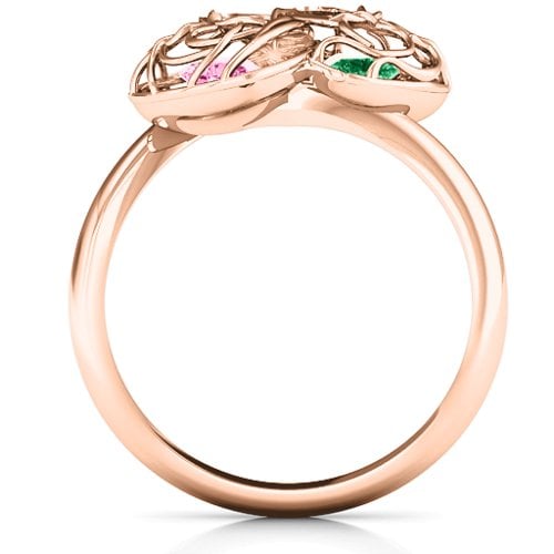 Double Heart Cage Ring with 1-6 Heart Shaped Birthstones