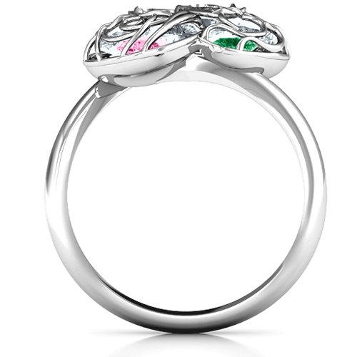 Double Heart Cage Ring with 1-6 Heart Shaped Birthstones