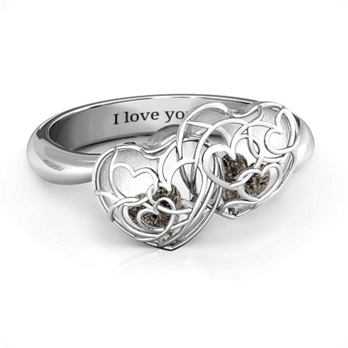 Double Heart Cage Ring with 1-6 Heart Shaped Birthstones