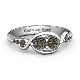 Classic Curves Two-Stone Ring in 925 Sterling Silver with Smokey Quartz and Black Premium Zirconia
