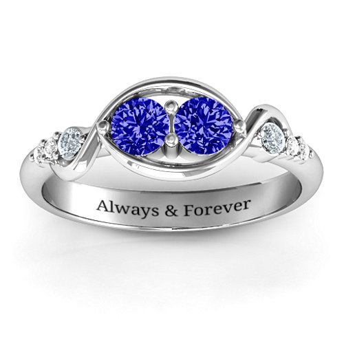 Classic Curves Two-Stone Ring – Sterling Silver with Blue Sapphire, Cubic Zirconia, and White Premium Zirconia
