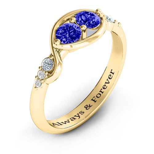 Classic Curves Two-Stone Ring – 10K Yellow Gold with Blue Sapphire, Cubic Zirconia, and White Premium Zirconia