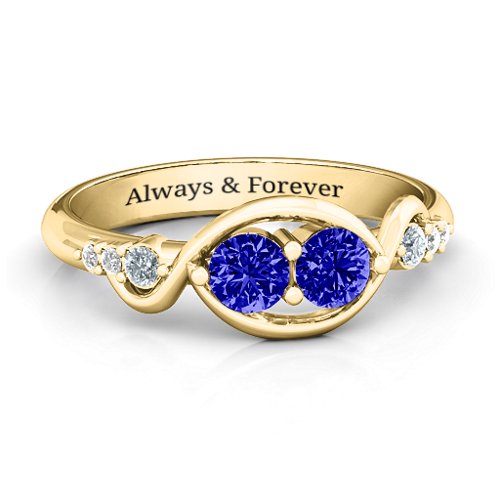 Classic Curves Two-Stone Ring – 10K Yellow Gold with Blue Sapphire, Cubic Zirconia, and White Premium Zirconia