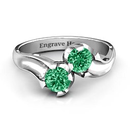 Two Stone Sparkle Ring in 925 Sterling Silver with Emerald