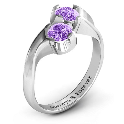 Two Stone Sparkle Ring – Sterling Silver with Amethyst