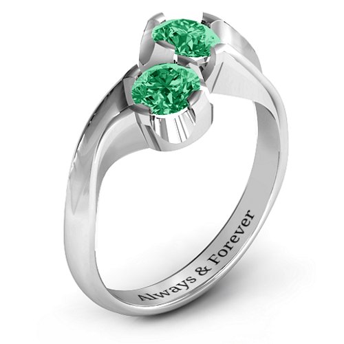 Two Stone Sparkle Ring – Sterling Silver with Emerald