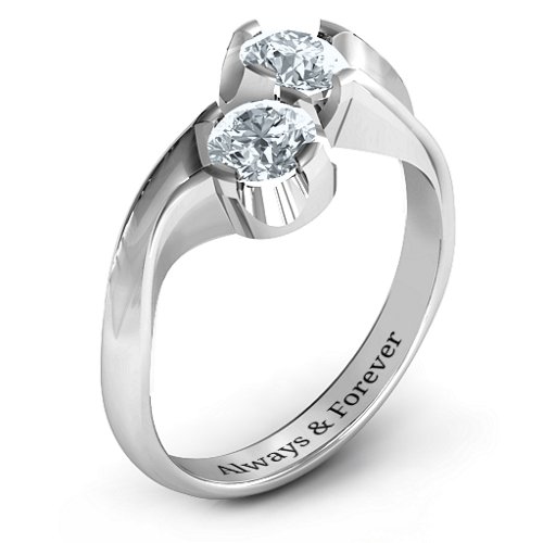 Two Stone Sparkle Ring – Sterling Silver with Diamond
