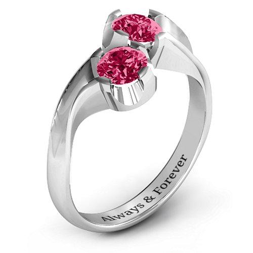 Two Stone Sparkle Ring – Sterling Silver with Ruby