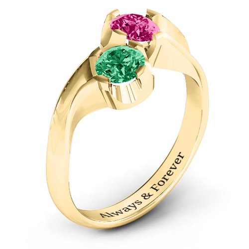 Two Stone Sparkle Ring – 10K Yellow Gold with Emerald and Ruby