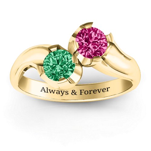 Two Stone Sparkle Ring – 10K Yellow Gold with Emerald and Ruby