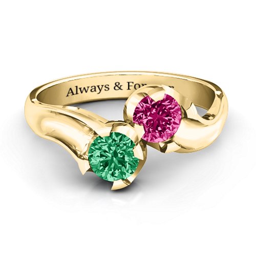 Two Stone Sparkle Ring – 10K Yellow Gold with Emerald and Ruby