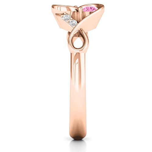Element of Infinity Two Stone Ring – 10K Rose Gold with Pink Tourmaline, Aquamarine, and White Premium Zirconia