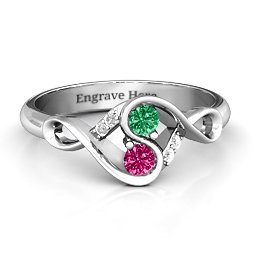 Element of Infinity Two Stone Ring in 925 Sterling Silver with Emerald, Ruby, and White Premium Zirconia