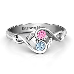 Element of Infinity Two Stone Ring in 925 Sterling Silver with Pink Tourmaline, Aquamarine, and White Premium Zirconia