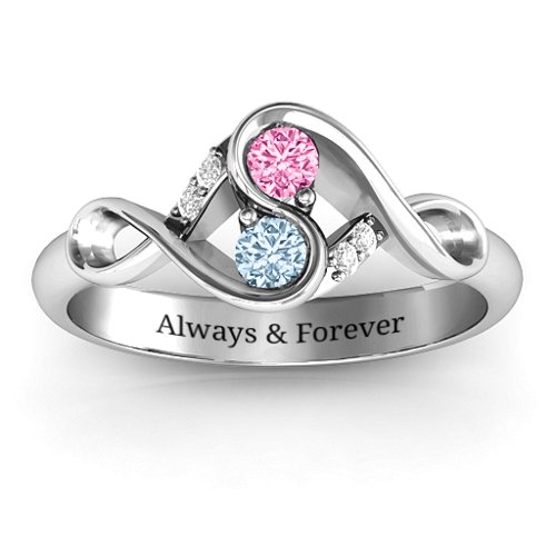 Element of Infinity Two Stone Ring – Sterling Silver with Pink Tourmaline, Aquamarine, and White Premium Zirconia