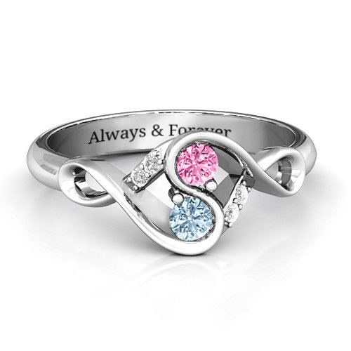 Element of Infinity Two Stone Ring – Sterling Silver with Pink Tourmaline, Aquamarine, and White Premium Zirconia