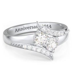 Flared Bypass Ring with Round Gemstones and Accents