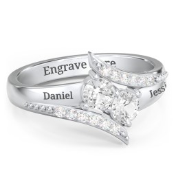 Flared Bypass Ring with Round Gemstones and Accents