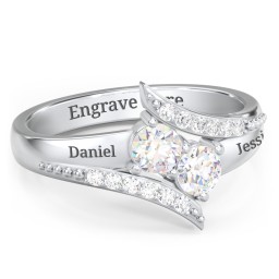 Flared Bypass Ring with Round Gemstones and Accents in 925 Sterling Silver with White Sapphire and White Premium Zirconia
