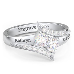 Flared Bypass Ring with Round Gemstones and Accents in 925 Sterling Silver with Diamond
