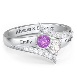 Flared Bypass Ring with Round Gemstones and Accents