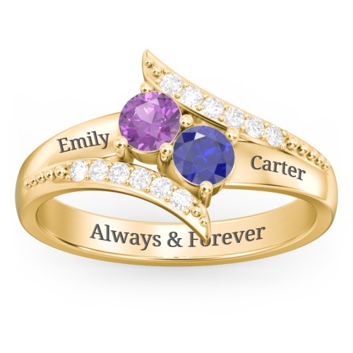 Flared Bypass Ring with Round Gemstones and Accents