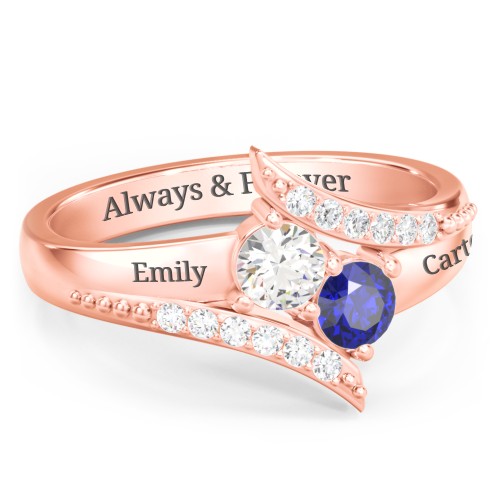 Flared Bypass Ring with Round Gemstones and Accents